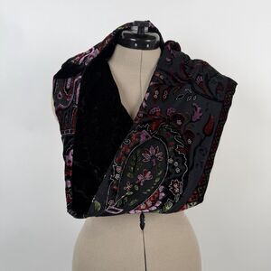 J.Jill  Velvet Burnout Infinity Scarf Black Floral Whichy Goth Retro Boho